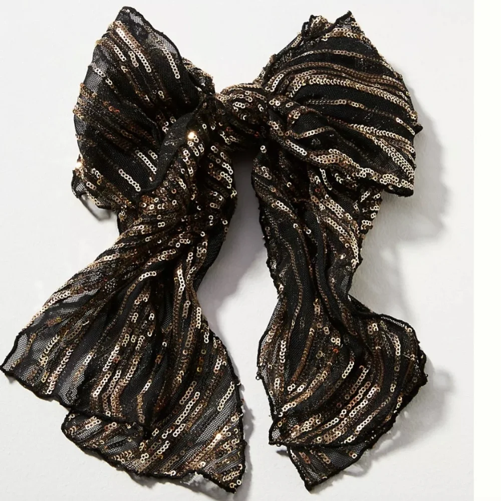 Metallic Bow Sequin Boho Chic Party Elegant Hipster Hippie Classy Barrette Clip